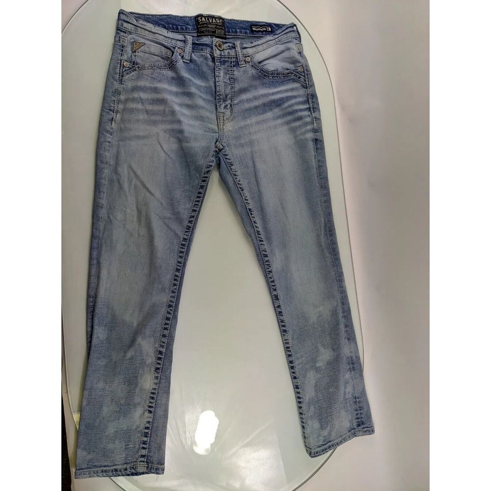 Salvage by‎ Buckle Jeans Men's 34x32 Blue Havoc Straight Slim Fit Thick Stitch